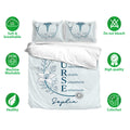 Nurse bedding set shown with stethoscope and floral artwork alongside soft breathable fabric icons