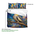 Cockatiel duvet cover and pillowcases shown with printable artwork and soft polyester fabric details