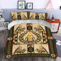 Cockatiel duvet cover styled in a bedroom with matching bird pillowcases and botanical accents