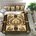 Vintage cockatiel bedding set displayed in a bright bedroom with botanical borders and floral details