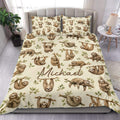 Sloth duvet cover set displayed on a modern bed with leafy branches and a warm cream background