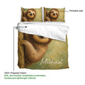 Sloth bedding set showing the printable side and lightweight 100% polyester fabric detail