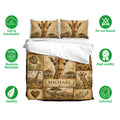 Giraffe duvet cover bedding set shown with matching pillowcases and a detailed safari landscape design