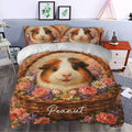 Guinea pig duvet cover bedding set styled in a bedroom with a large floral nest artwork