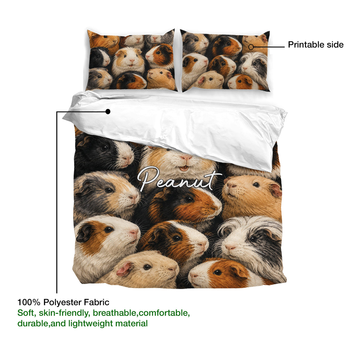 Guinea pig duvet cover set detail showing the printed artwork across the bedding surface
