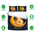 Guinea pig bedding set shown on a bed with matching moonlit pillowcases and a dark navy starry design