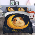 Guinea pig duvet cover styled in a bedroom with a large golden moon and starry night artwork