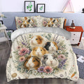 Guinea pig duvet cover bedding displayed in a modern bedroom with flowers, leaves, and soft neutral colors