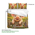 Pig duvet cover bedding set showing the printed side, rustic pig artwork, and lightweight fabric detail