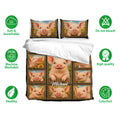 Pig duvet cover bedding set shown with matching pillowcases and soft breathable fabric icons