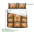 Pig duvet cover set product guide showing printable side and polyester fabric detail