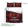 Firefighter duvet cover bedding set showing the printed side, lightweight polyester fabric, and matching pillowcases