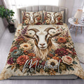 Floral goat duvet cover bedding set styled on a bed with rustic farmhouse bedroom decor