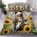 Goat duvet cover set with sunflower-filled barn doors and rustic farmhouse bedroom styling