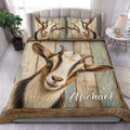 Rustic goat duvet cover set displayed on a bed with weathered wood artwork and farmhouse bedroom styling
