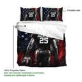Football duvet cover set showing a printable player design with star accents and a dark athletic theme