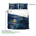 Mermaid bedding set detail showing the printed side and moonlit ocean artwork on the duvet cover