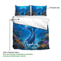 Mermaid duvet cover set detail showing the printable blue ocean design and matching pillowcases