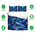 Mermaid bedding set with underwater artwork, matching pillowcases, and a deep blue ocean-inspired design