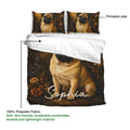 Pug duvet cover bedding set detail showing printed artwork and lightweight polyester fabric