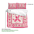Pink breast cancer ribbon duvet cover with matching pillowcases and decorative floral artwork