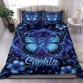 Blue butterfly diabetes awareness duvet cover set styled in a bright modern bedroom