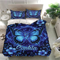 Diabetes awareness duvet cover bedding set with blue butterflies, ribbons, and matching pillowcases