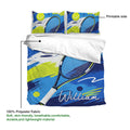 Tennis duvet cover set showing the printable artwork side and soft polyester fabric callout