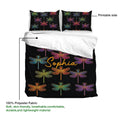Dragonfly duvet cover bedding set shown with a black printable surface and vibrant artwork