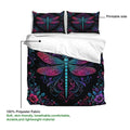 Dragonfly duvet cover set displayed with a colorful floral pattern and soft polyester fabric detail