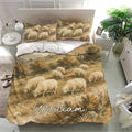 Pastoral sheep duvet cover bedding set presented in a bright bedroom with matching pillowcases