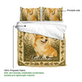 Corgi duvet cover set detail showing the printed side and a soft polyester fabric construction