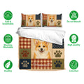 Corgi bedding set shown with matching printed pillowcases and a soft breathable fabric feature layout