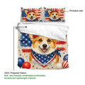 Corgi duvet cover set detail showing the printable side, patriotic artwork, and lightweight polyester fabric