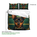 Miniature Pinscher duvet cover set showing the printable side and soft 100% polyester fabric details