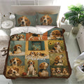 Beagle bedding set presented in a bright bedroom with matching dog portrait pillowcases