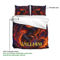 Dragon duvet cover set product view showing fiery fantasy artwork, printable surface, and soft polyester fabric