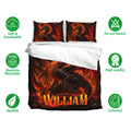 Dragon duvet cover bedding set with volcanic artwork, matching pillowcases, and soft breathable feature guide