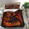 Black and red fantasy dragon duvet cover bedding set presented in a bright modern bedroom