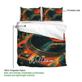 DJ duvet cover with vinyl record and mixer artwork, showing the printed side and soft polyester fabric detail