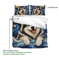 Alaskan Malamute duvet cover set showing printable artwork and matching pillowcase design