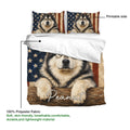 Alaskan Malamute duvet cover with matching pillowcases, printable design, and soft polyester fabric guide