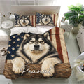 Alaskan Malamute duvet cover bedding set styled in a bright bedroom with matching printed pillowcases