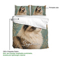 Ragdoll cat duvet cover and pillowcases shown with printable artwork and lightweight polyester fabric details