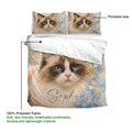 Ragdoll cat duvet cover set detail showing the printed side, lightweight fabric, and matching pillowcases