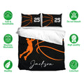 Basketball duvet cover bedding set shown with black and orange artwork and breathable bedding features
