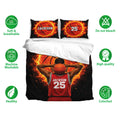 Basketball duvet cover bedding set displayed with matching pillowcases and bold black, orange, and red artwork