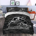 Wrestling duvet cover with bold grappling artwork styled in a contemporary bedroom