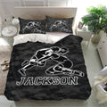 Black camouflage wrestling duvet cover bedding set styled in a bright modern bedroom
