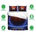 Basketball bedding set shown with matching pillowcases and vivid colorful court-inspired artwork